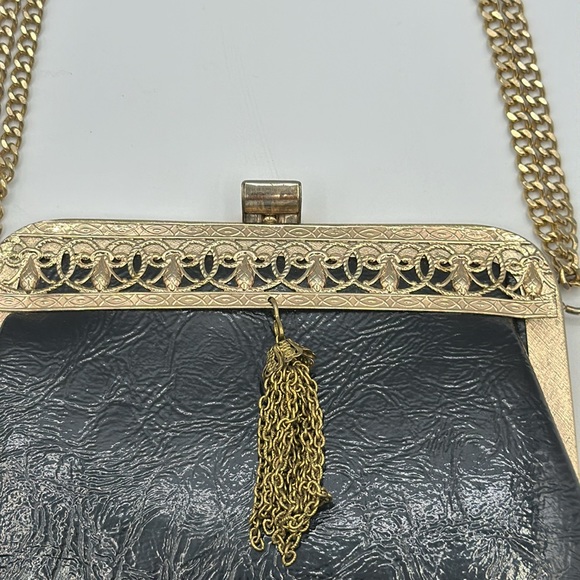 Handbags - 1960's Classy Black Cloth Evening Handbag
